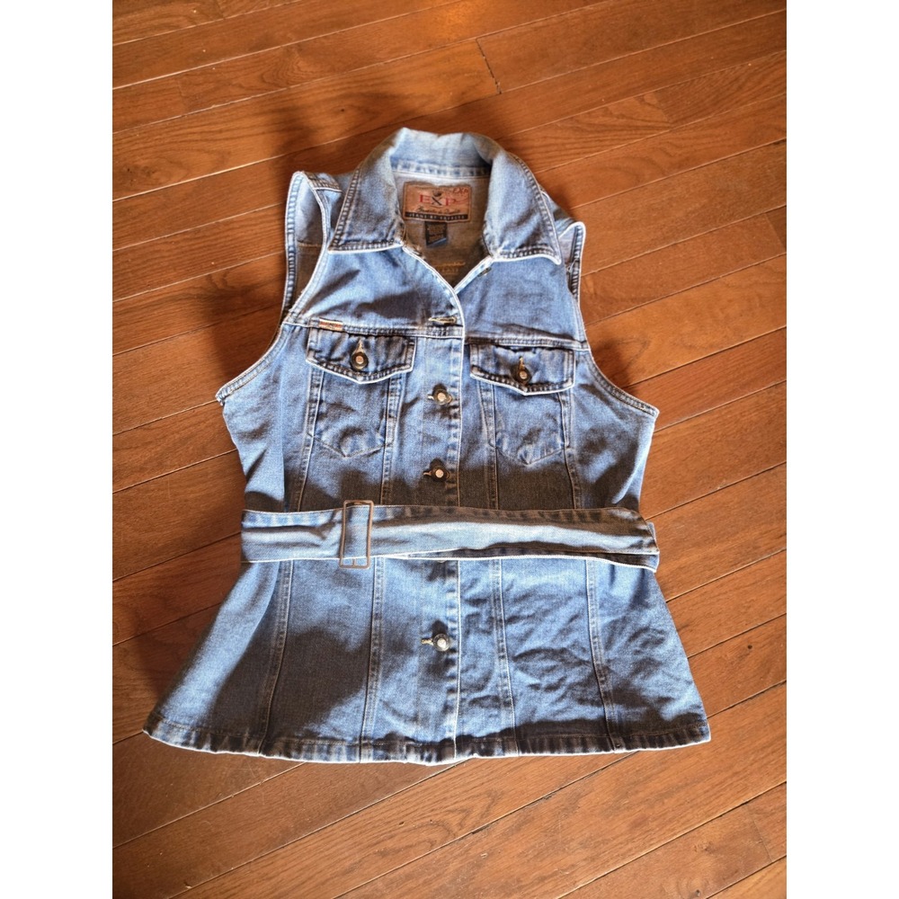 VTG EXP Jeans by Express Belted Denim Vest Women's Mid-Length L 90s